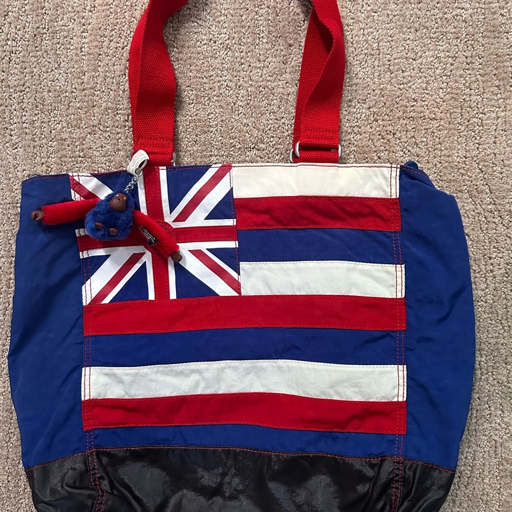 Kipling Red and Blue Tote Bag with Hawaii Flag Design exclusive HAWAII